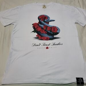 White T-Shirt with Snake and Roses Graphic